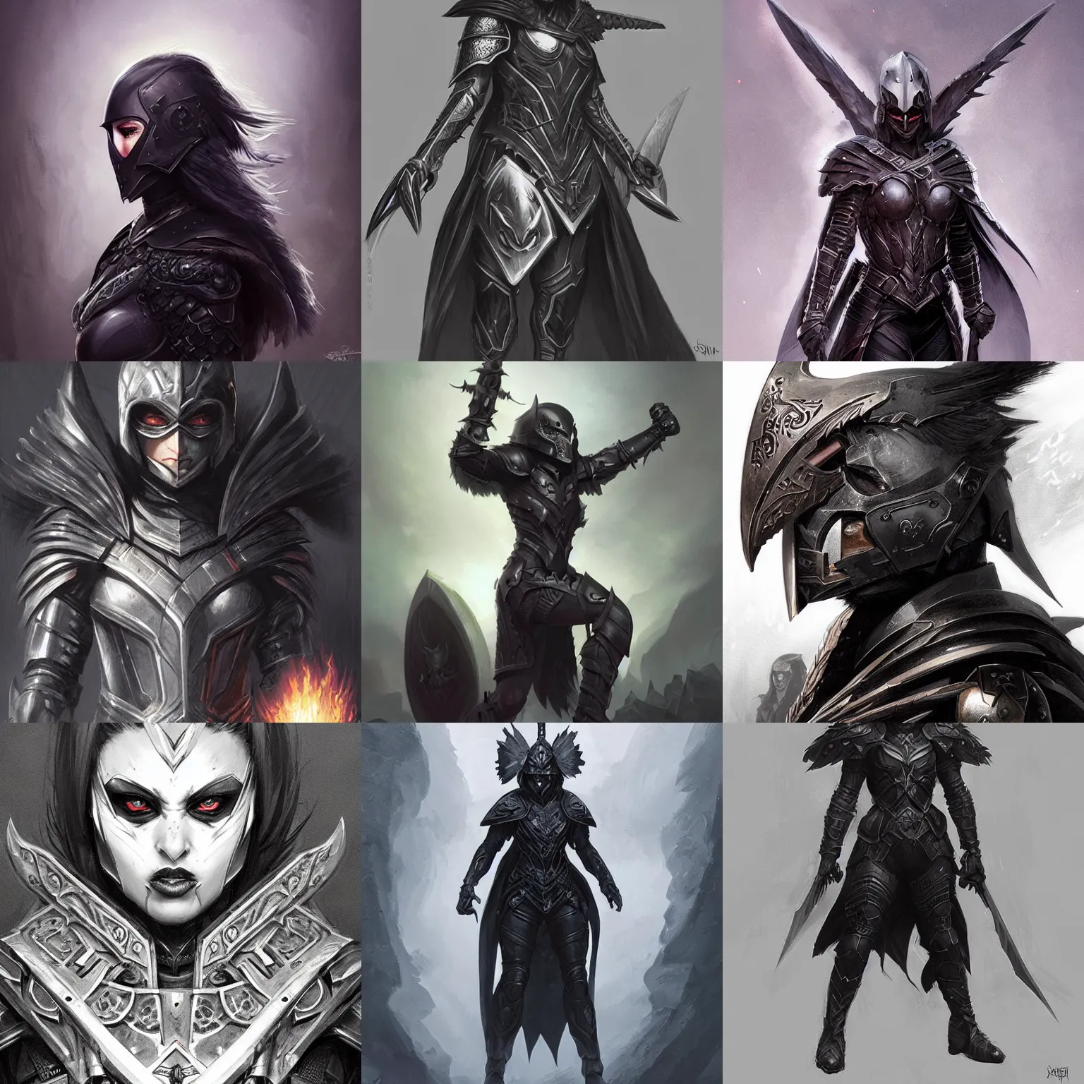 Prompt: raven warrior, black armor, shield, portrait, d & d, fantasy, highly detailed, digital painting, trending on artstation, concept art, sharp focus, illustration, art by artgerm and greg rutkowski and magali villeneuve