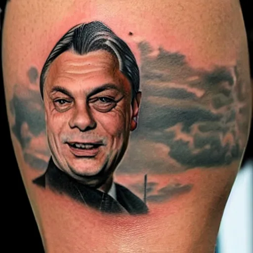 Prompt: tattoo of portrait photo of viktor orban, 8k,