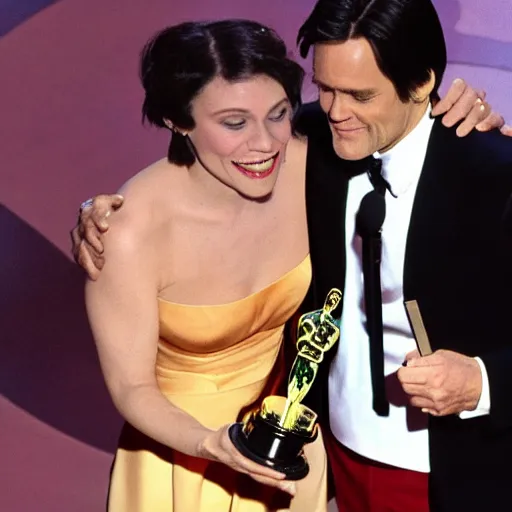 Prompt: Jim Carrey receiving an Oscar