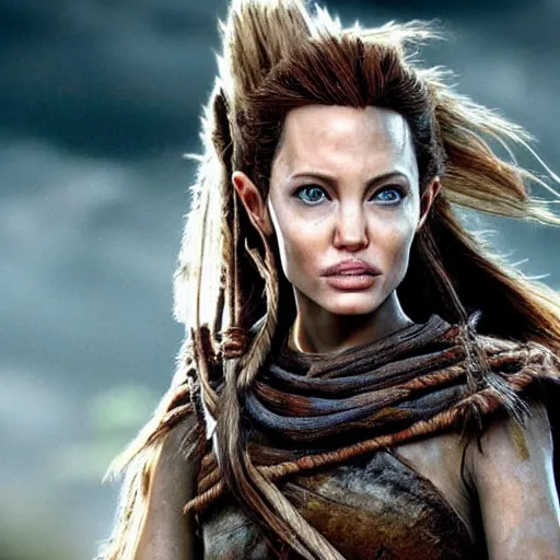 Image similar to an amazing award winning photo of angelina jolie as aloy