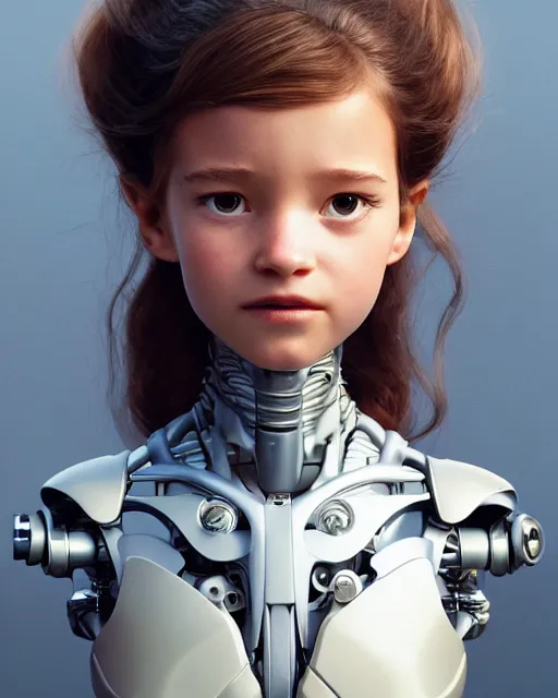 Prompt: weta disney pixar movie still head and torso portrait photo of young millie alicia bobby vikander brown as thoughtful intricate detailed mechanical white plastic cyborg girl by pixar, by weta, wlop, ilya kuvshinov, rossdraws, artgerm, latex, iridescent, bright morning, anime, liosh, mucha