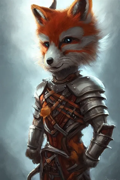 Image similar to cute little anthropomorphic foxy knight wearing a cape and a crown, tiny, small, miniature fox, baby animal, short, pale blue armor, cute and adorable, pretty, beautiful, DnD character art portrait, matte fantasy painting, DeviantArt Artstation, by Jason Felix by Steve Argyle by Tyler Jacobson by Peter Mohrbacher, cinematic lighting