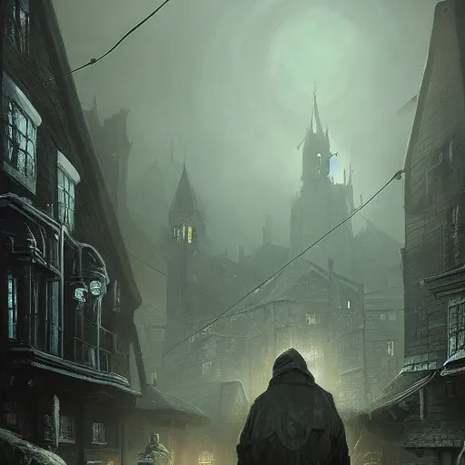 Image similar to shadow over innsmouth, painted by seb mckinnon, high detail, dramatic light, digital art, painted by greg rutkowski, promotional movie posterart, trending on artstation