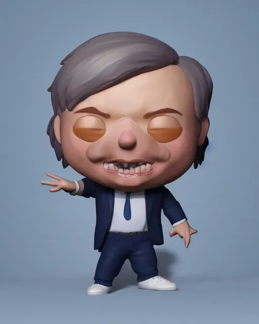 Image similar to full body 3d render of boris johnson as a funko pop, studio lighting, white background, blender, trending on artstation, 8k, highly detailed