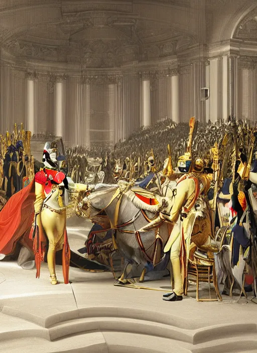 Image similar to the coronation of napoleon painting and sci - fi organic car 3 d realistic render