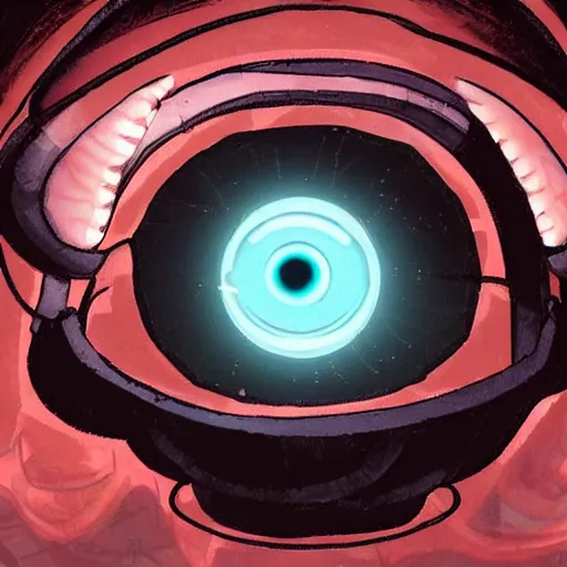 Prompt: GLaDOS as a lovecraftian god, orange glowing eye