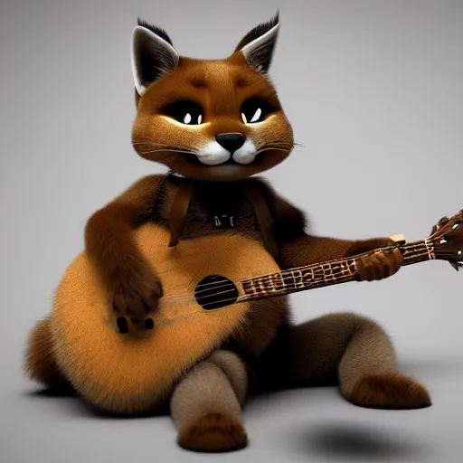 Image similar to cute fluffy caracal playing guitar, fully detailed, high quality , 4k , octane render , soft light , masterpiece