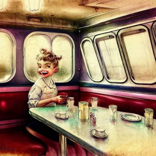 Prompt: ( ( ( ( ( 1 9 5 0 s diner interior. muted colors. ) ) ) ) ) by jean - baptiste monge!!!!!!!!!!!!!!!!!!!!!!!!!!!!!!