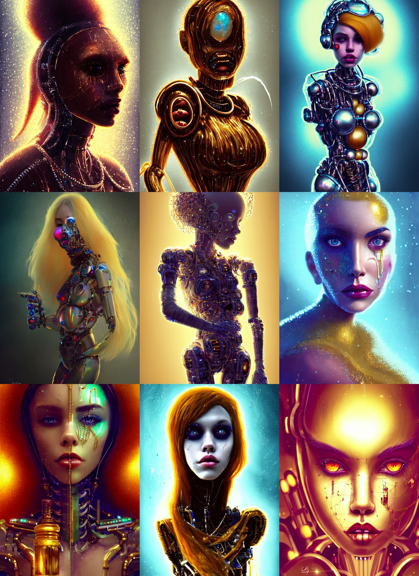 Prompt: disney 8 k photo, gorgeous shiny sweaty grand pearlescent chained honey white emo clowncore hardwood cyborg madison beer, fashion art, ( golden ratio ), arctic, sci fi, fantasy, cyberpunk, intricate, decadent, highly detailed, digital painting, octane render, artstation, concept art, smooth, sharp focus, illustration, art by loish, wlop