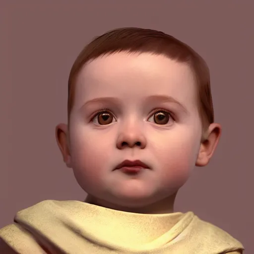 Image similar to portrait of a holy catholic baby, trending on art station, 4k UHD, 8k, painting illustration, realistic volumetric lighting, rendered in unreal engine, high detail, photorealistic