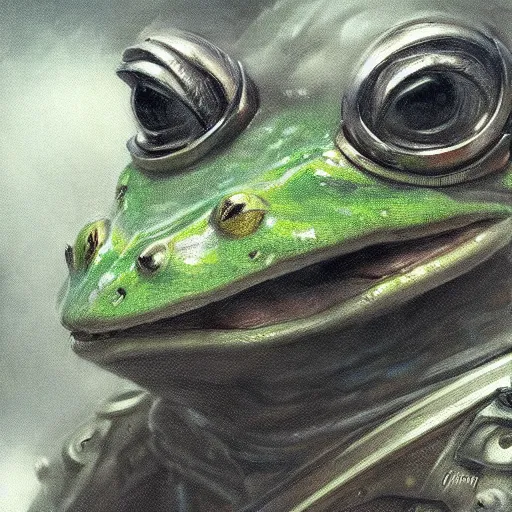 Image similar to frog as a realistic fantasy knight, closeup portrait art by donato giancola and greg rutkowski, realistic face, digital art, trending on artstation, symmetry!!, no helmet