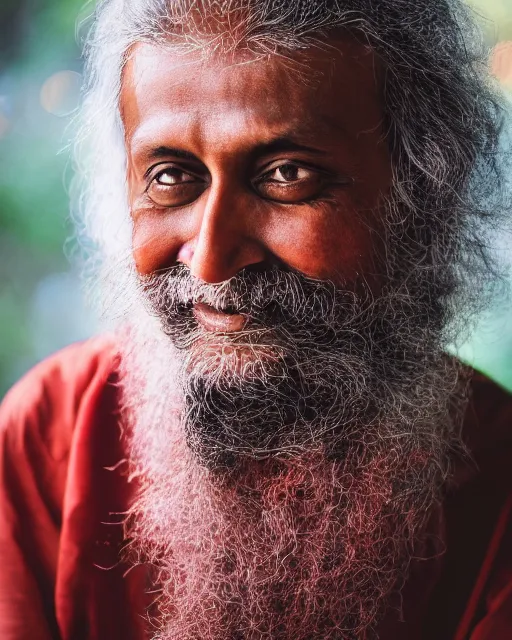 Image similar to A portrait of Jaggi Vasudev, highly detailed, trending on artstation, bokeh, 90mm, f/1.4