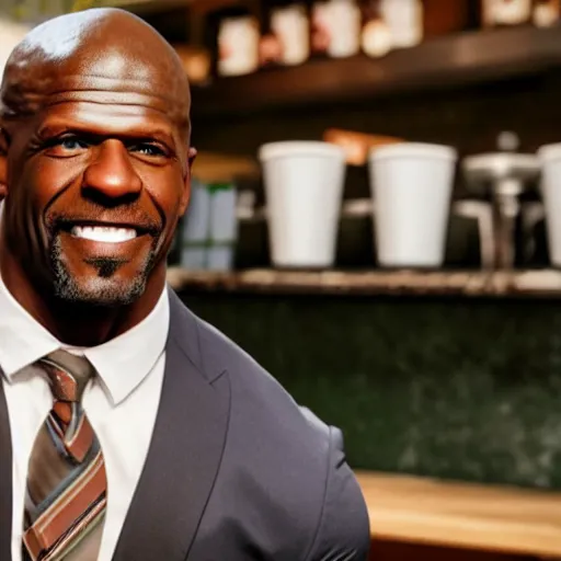 Image similar to Terry Crews working as a barista in a Starbucks, highly detailed, ultra realistic, 8k, render