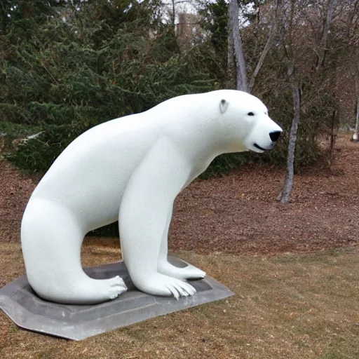 Prompt: metal sculpture of polar bear eating a seal