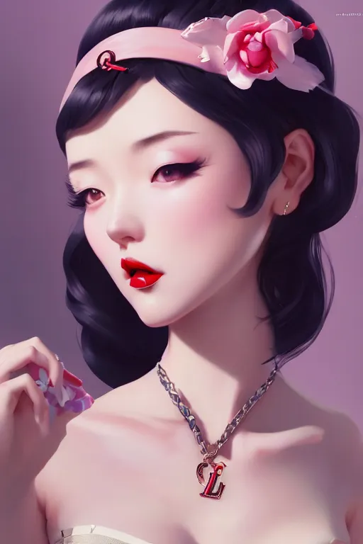 Image similar to a pin up and beautiful fashion charming dreamlke japan girl with lv jewelry, character art, art by artgerm lau and wlop and and ilya kuvshinov and john singer sargent, hyperdetailed, 8 k realistic, symmetrical, frostbite 3 engine, cryengine, dof, trending on artstation, digital art