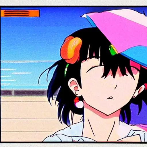 Image similar to woman saying goodbye to her lover at the airport, sprite, vaporwave nostalgia, directed by beat takeshi, visual novel cg, 8 0 s anime vibe, kimagure orange road, maison ikkoku, sketch by osamu tezuka, directed by makoto shinkai and beat takeshi