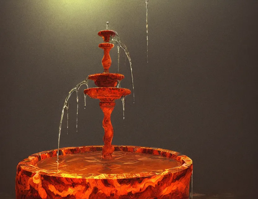 Image similar to carved marble fountain with orange soda instead of water. oil painting, indie concept art, bloom, chiaroscuro, backlighting, intricate details, depth of field.