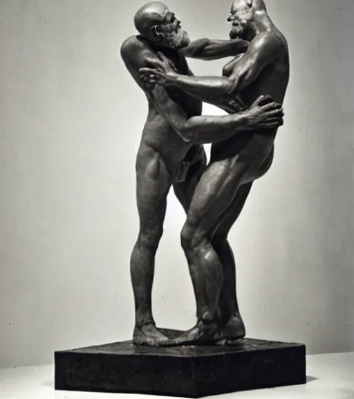 Prompt: full body, sigmund freud wrestling with michel foucault, sculpture by auguste rodin