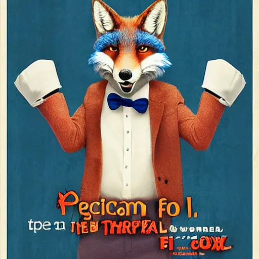 Image similar to realistic movie poster, featuring in anthropomorphic blue male foxes dressed cool, promotional movie poster print