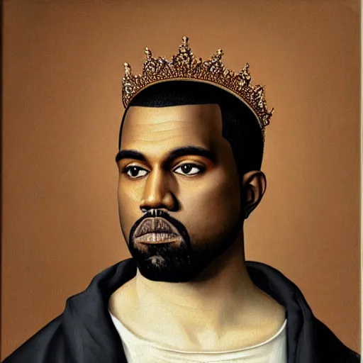 Image similar to a renaissance style portrait painting of kanye west wearing a crown