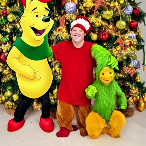 Image similar to winnie the pooh alone as the grinch, winnie the pooh cast as the grinch, full body shot