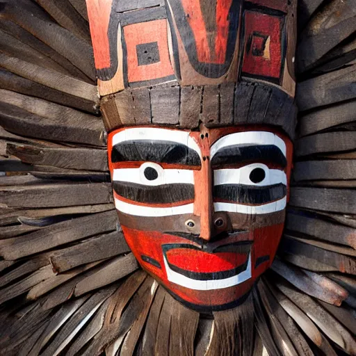 Image similar to aztec man wearing a wooden tribal mask, tribe photography