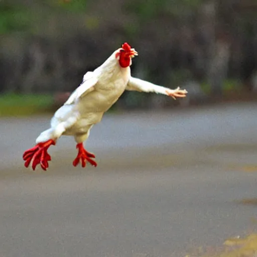 Prompt: chicken trying to fly