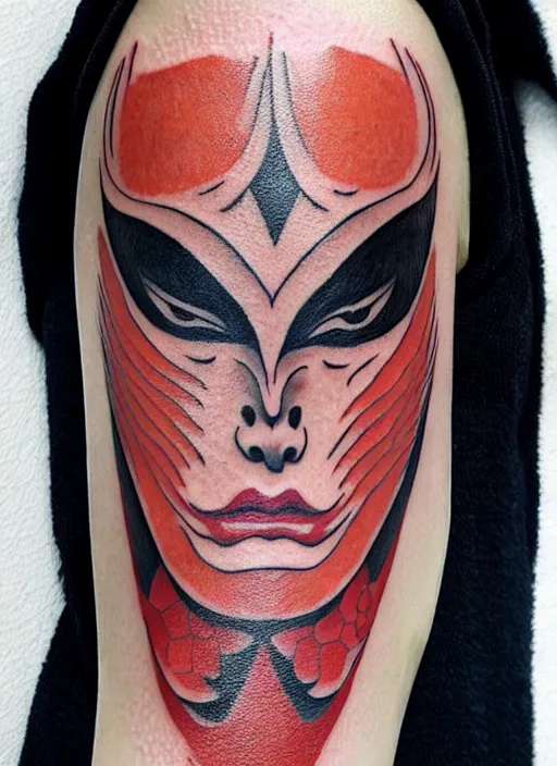 Image similar to kabuki mask tattoo design by greg rutkowski