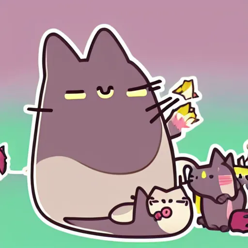 Image similar to Pusheen the cat as a pokemon illustration