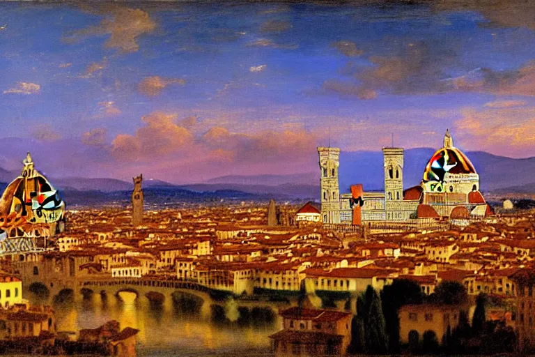 Prompt: florence santa maria del fiore at sunset by titian, masterpiece of italian reinaissance painting