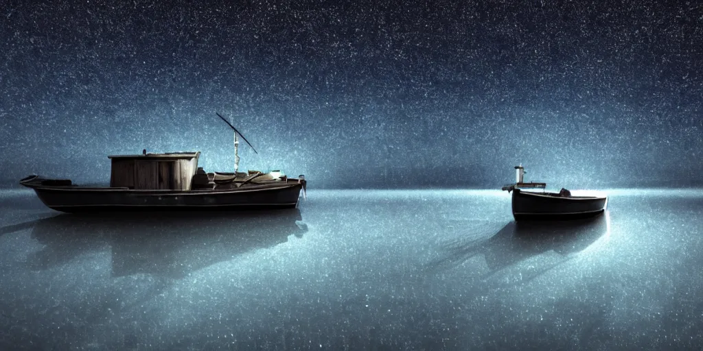 Prompt: a highly detailed realistic photographic render of a boat in a sea of stars, surreal, cinematic lighting, cinematic scene, volumetric lighting, atmospheric scene, dark, mystery, atmospheric lighting, realistic, photo realism, hyper realistic, hyper realism, photo realisitc, cinematic render, film, beautifully lit, ray traced, octane 3 d render, octane render, unreal engine