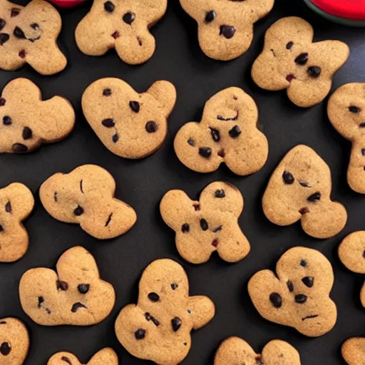 Prompt: hyperrealistic photo of brown chocolate chips pikachu shaped cookies