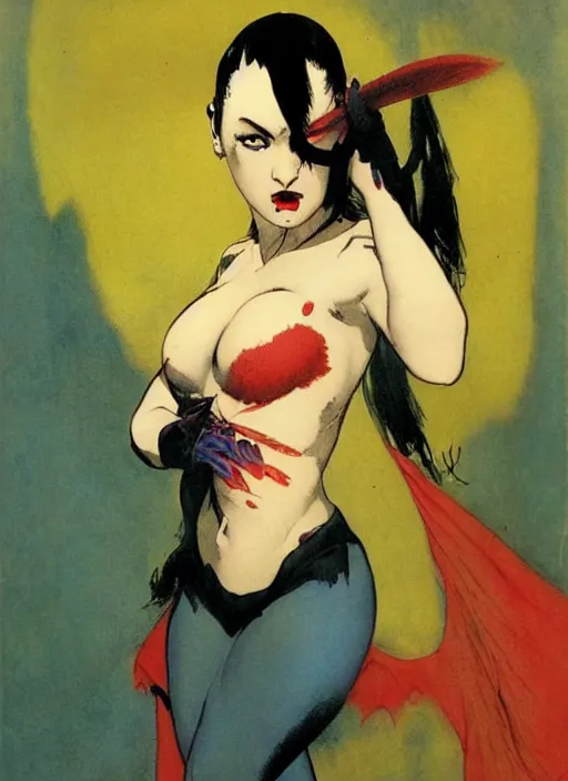 Image similar to portrait of bald korean vampiress, strong line, saturated color, beautiful! coherent! by frank frazetta, high contrast