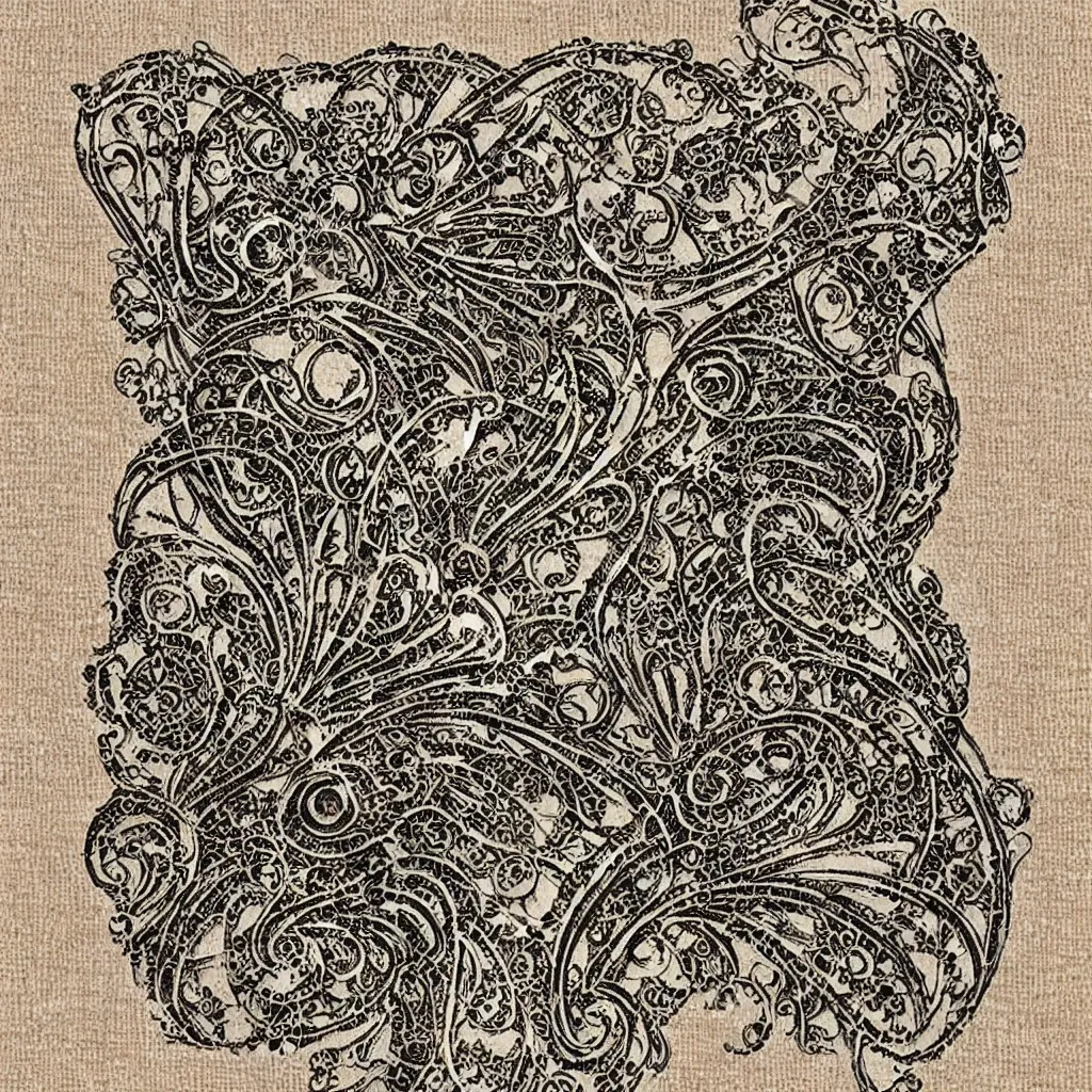 Image similar to vintage art nouveau style sticker, cat as a cyborg, detailed filigree fretwork lacework