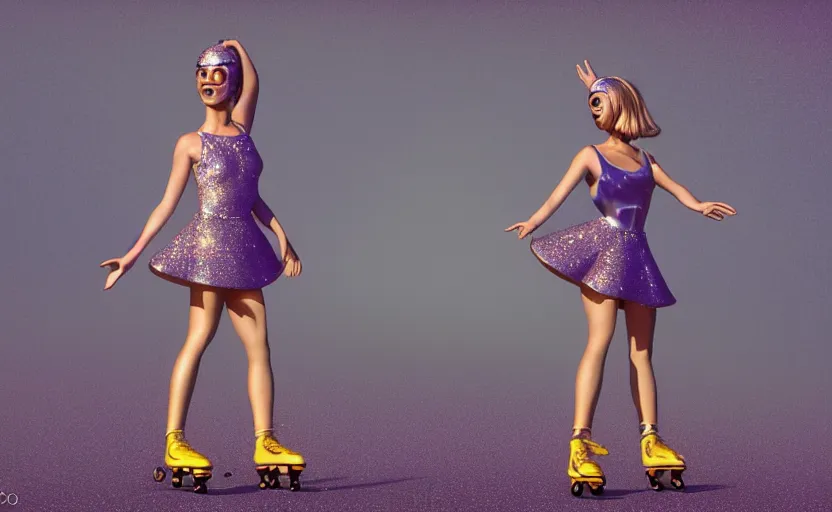 Image similar to Ultradetailed, hyperrealistic, a roller skating diva with a disco ball head, by Vladimir kush, by josib csoor, by Laurie Lipton, rendered in octane, volumetric lighting, retro color scheme, trending on artstation -20