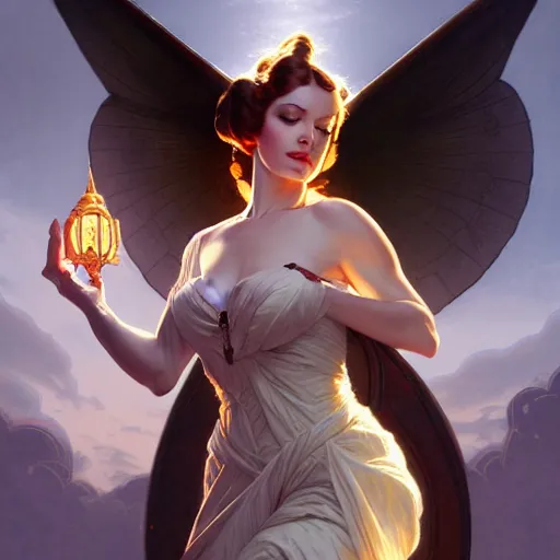 Image similar to of female sorcerer, dark fantasy, medium shot, intricate, ornate, elegant, highly detailed, digital painting, volumetric light,, artstation, concept art, smooth, sharp focus, illustration, art by Gil elvgren and charlie bowater and greg rutkowski and alphonse mucha