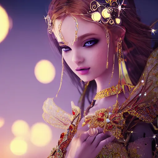 Image similar to portrait of fairy princess, glowing, ornate and intricate jewelry, jaw dropping beauty, glowing background lighting, white accent lighting, hyper detailed, fairy tale, 4 k octane render