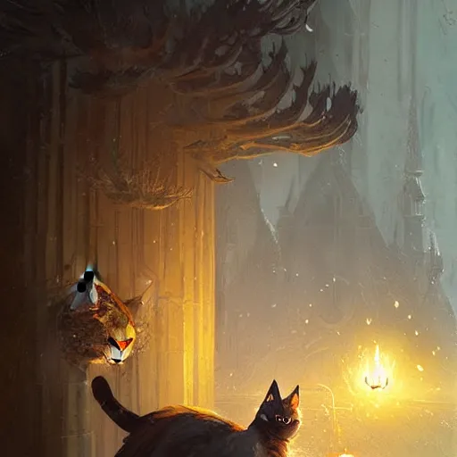 Image similar to cat sorcerer, dnd fantasy digital art by Greg Rutkowski