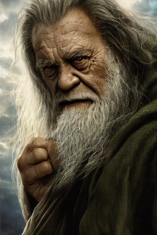 Prompt: the hulk starring as gandalf in lord of the rings, staff, white beard,, oil on canvas, intricate, 8 k highly professionally detailed, hdr, cgsociety