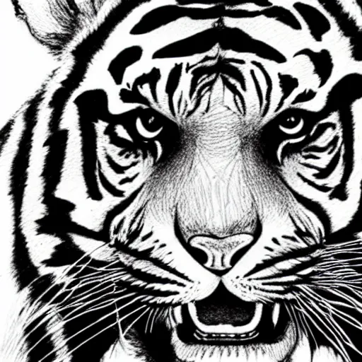 Prompt: a rough ink drawing of a tiger by junji ito,