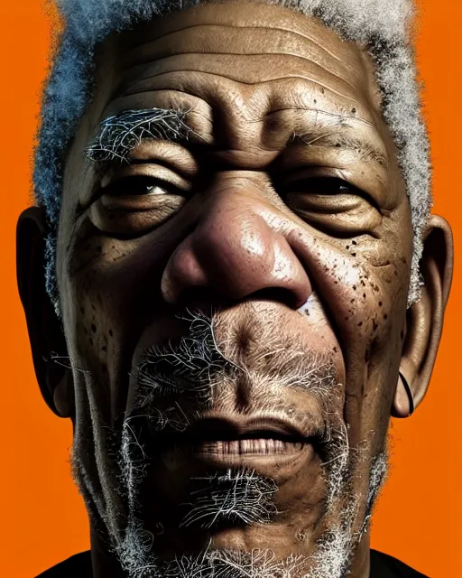 Image similar to portrait of Morgan Freeman as a cyborg. intricate abstract. intricate artwork. by Tooth Wu, wlop, beeple, dan mumford. octane render, trending on artstation, greg rutkowski very coherent symmetrical artwork. cinematic, hyper realism, high detail, octane render, 8k, iridescent accents