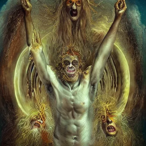 Prompt: the transcendent being embodying fundamental fear, photorealistic, detailed photography, divinity, awful, cosmic horror, religious art, blasphemous