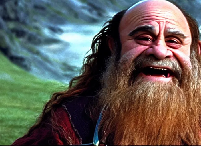 Image similar to film still of danny devito as gimli in lord of the rings movie, 8 k