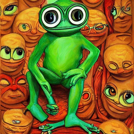 Prompt: pepe the frog is surrounded by beautiful women, oil painting, highly detailed, 4 k