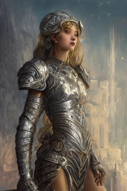 Image similar to portrait knights of Zodiac girl, silver and ice color reflected armor, in ruined Agora of Athens, ssci-fi, fantasy, intricate, very very beautiful, elegant, golden light, highly detailed, digital painting, artstation, concept art, smooth, sharp focus, illustration, art by tian zi and WLOP and alphonse mucha