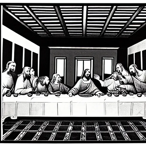 Prompt: one line art of the last supper