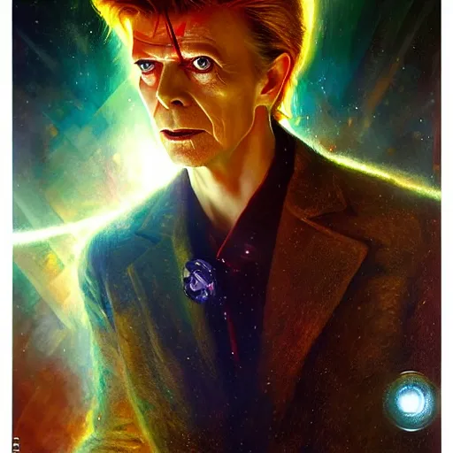 Image similar to david bowie as doctor who, radiant light, caustics, heroic, bright iridescent light, by gaston bussiere, bayard wu, greg rutkowski, maxim verehin