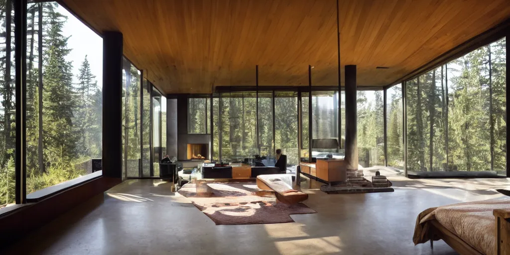 Image similar to large modern lodge residence, cascadian, concrete and cedar, many large windows, designed by olson kundig