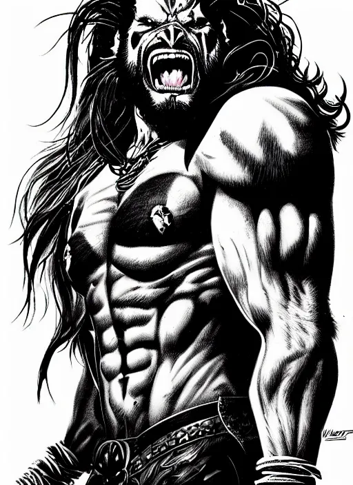 Image similar to lobo from dc comics movie poster art by jim warren