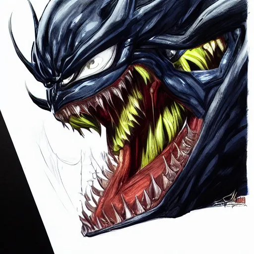 Image similar to a sketch of son goku as venom the symbiote | venom movie | ~ ~ cinematic ~ ~ lighting | award - winning | closeup portrait | by donato giancola and mandy jurgens and charlie bowater | featured on artstation | pencil sketch | sci - fi alien